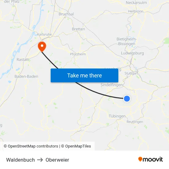 Waldenbuch to Oberweier map