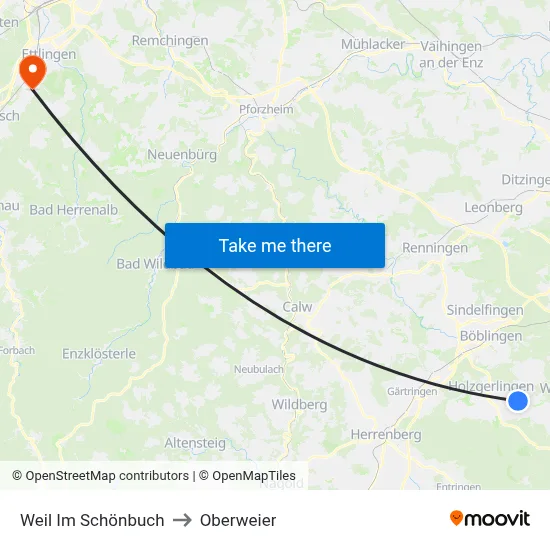 Weil Im Schönbuch to Oberweier map