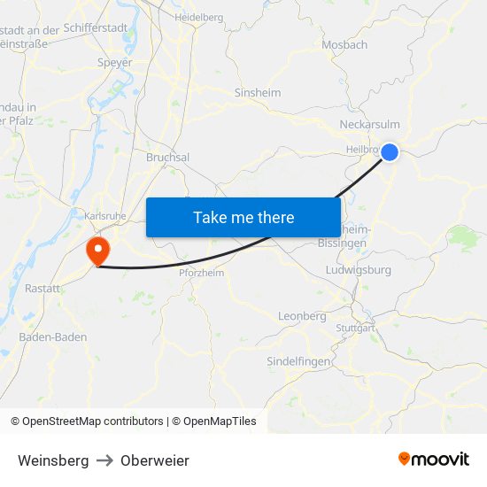 Weinsberg to Oberweier map