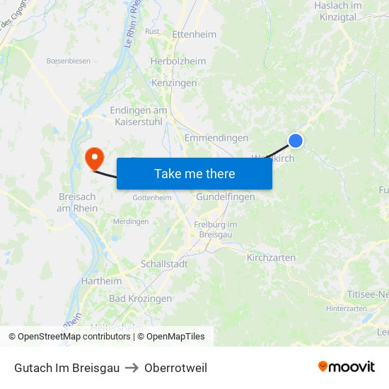 Gutach Im Breisgau to Oberrotweil map