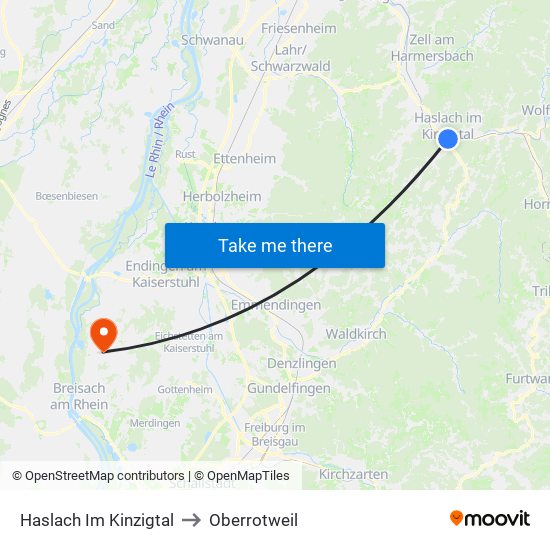 Haslach Im Kinzigtal to Oberrotweil map