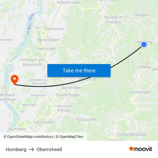Hornberg to Oberrotweil map