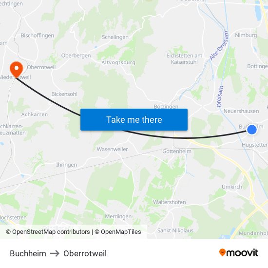 Buchheim to Oberrotweil map