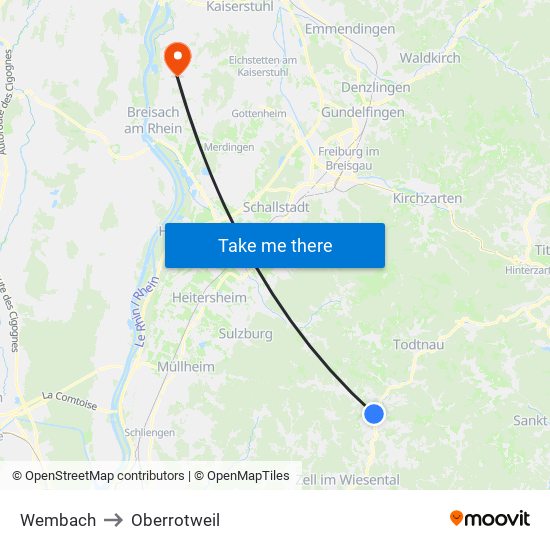 Wembach to Oberrotweil map