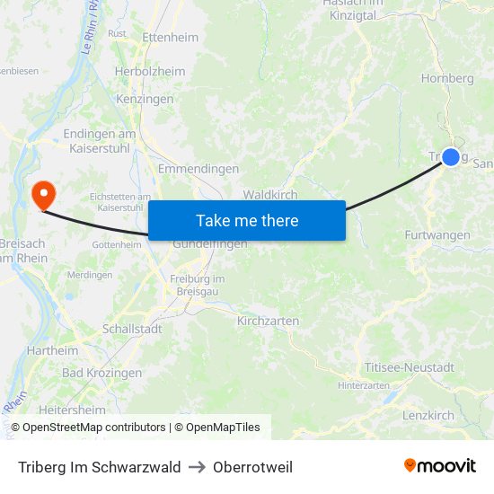 Triberg Im Schwarzwald to Oberrotweil map