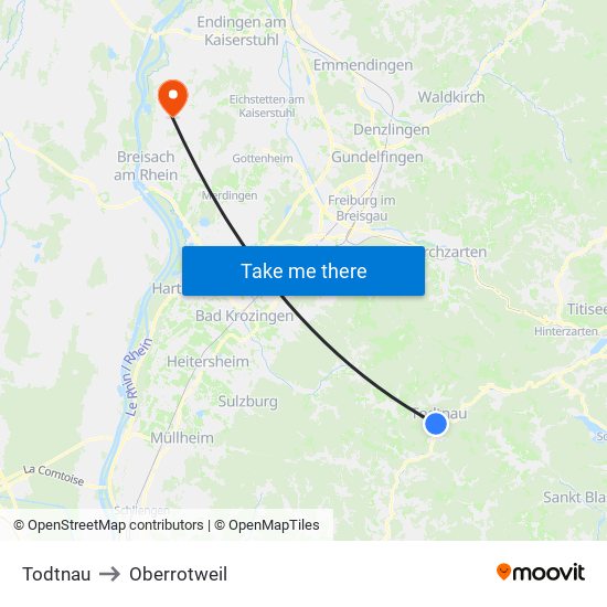 Todtnau to Oberrotweil map