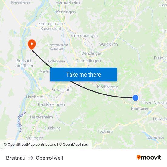 Breitnau to Oberrotweil map