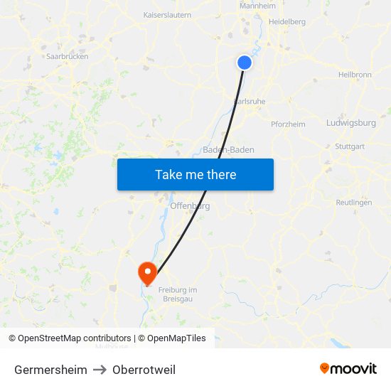 Germersheim to Oberrotweil map