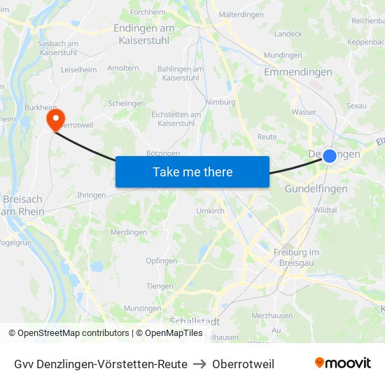 Gvv Denzlingen-Vörstetten-Reute to Oberrotweil map