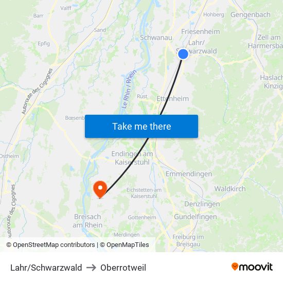 Lahr/Schwarzwald to Oberrotweil map