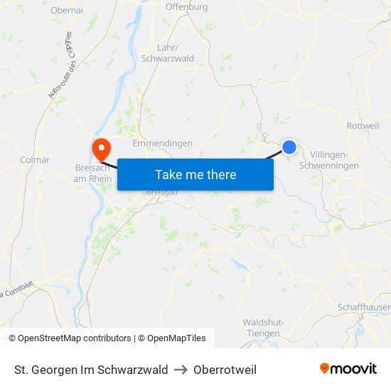 St. Georgen Im Schwarzwald to Oberrotweil map