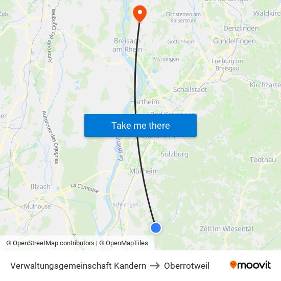 Verwaltungsgemeinschaft Kandern to Oberrotweil map