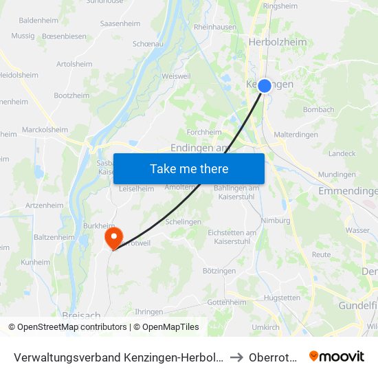 Verwaltungsverband Kenzingen-Herbolzheim to Oberrotweil map