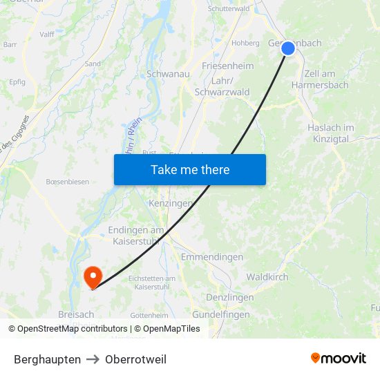 Berghaupten to Oberrotweil map