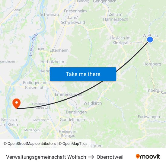 Verwaltungsgemeinschaft Wolfach to Oberrotweil map