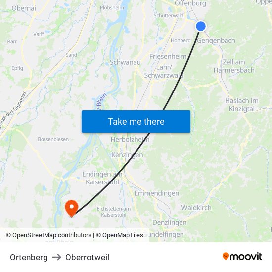 Ortenberg to Oberrotweil map
