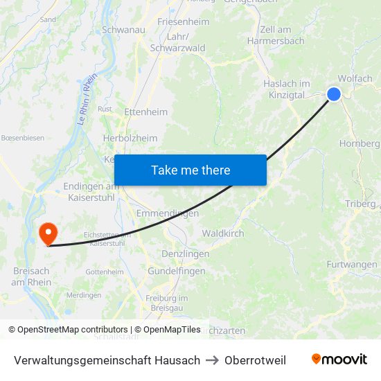 Verwaltungsgemeinschaft Hausach to Oberrotweil map