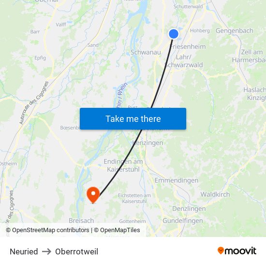 Neuried to Oberrotweil map