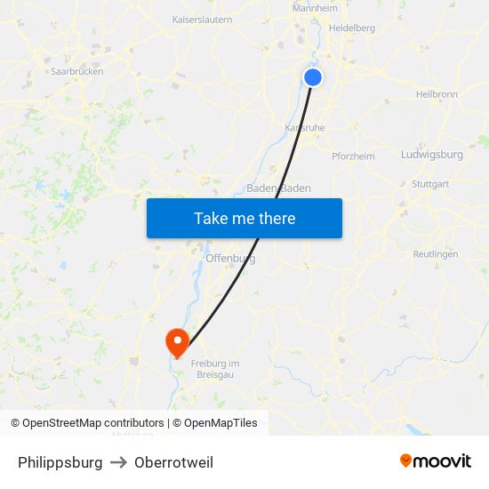 Philippsburg to Oberrotweil map