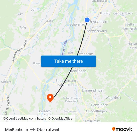 Meißenheim to Oberrotweil map