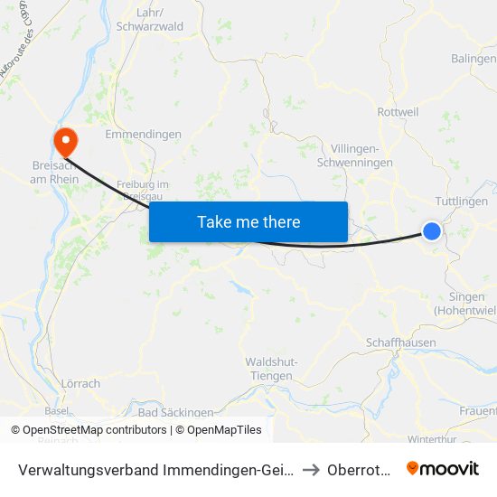 Verwaltungsverband Immendingen-Geisingen to Oberrotweil map