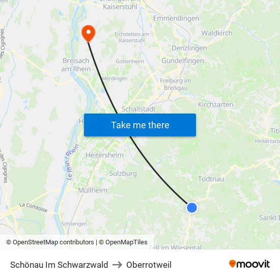 Schönau Im Schwarzwald to Oberrotweil map