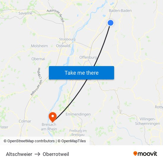 Altschweier to Oberrotweil map