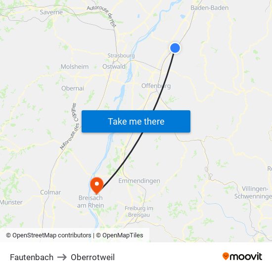 Fautenbach to Oberrotweil map