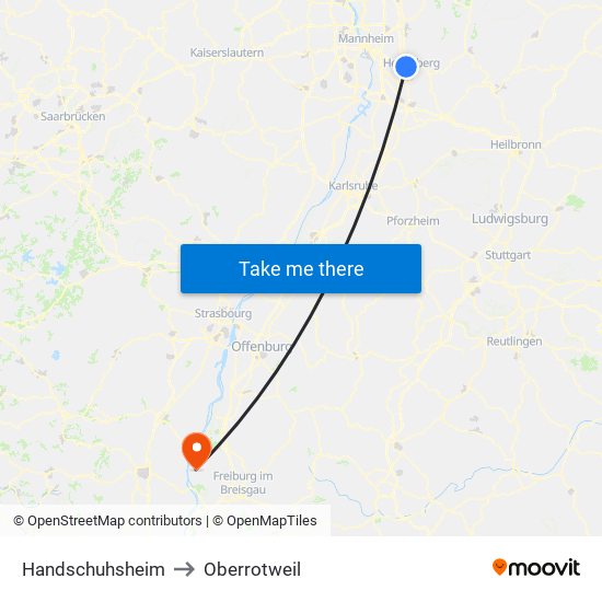 Handschuhsheim to Oberrotweil map