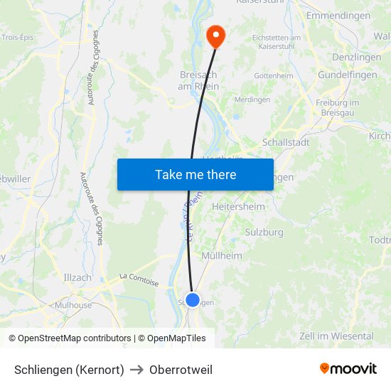 Schliengen (Kernort) to Oberrotweil map