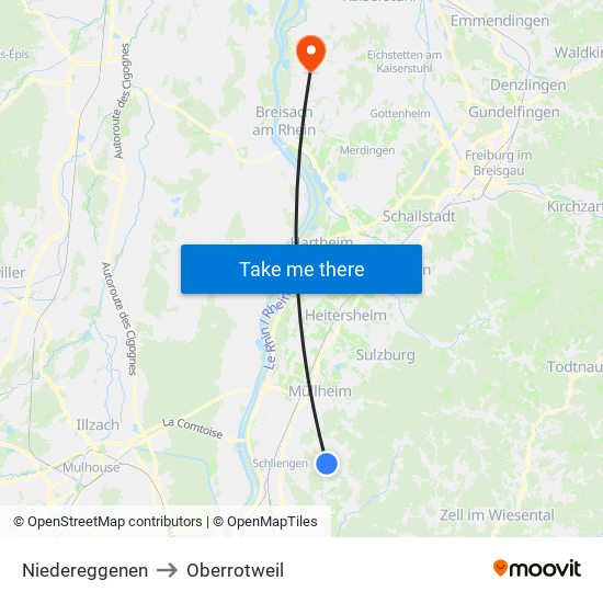 Niedereggenen to Oberrotweil map