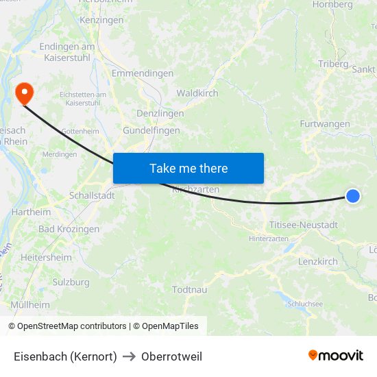 Eisenbach (Kernort) to Oberrotweil map