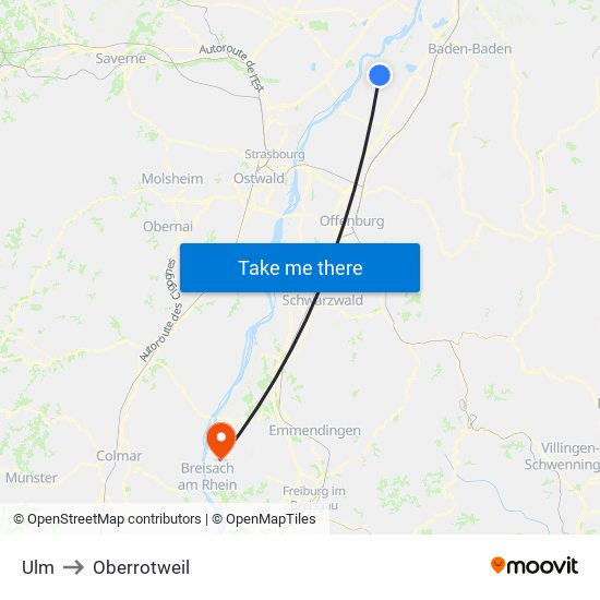 Ulm to Oberrotweil map