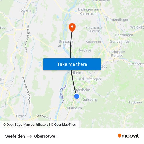 Seefelden to Oberrotweil map