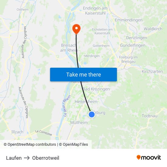 Laufen to Oberrotweil map