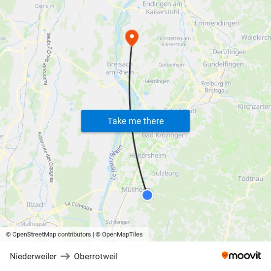 Niederweiler to Oberrotweil map