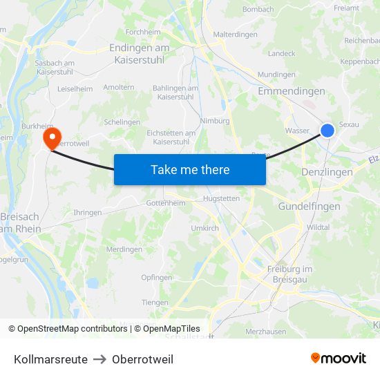 Kollmarsreute to Oberrotweil map