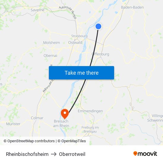 Rheinbischofsheim to Oberrotweil map