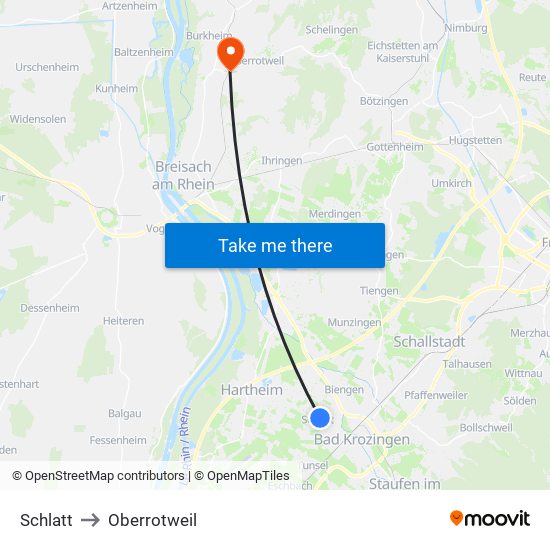 Schlatt to Oberrotweil map