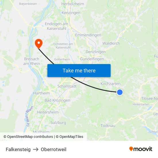 Falkensteig to Oberrotweil map