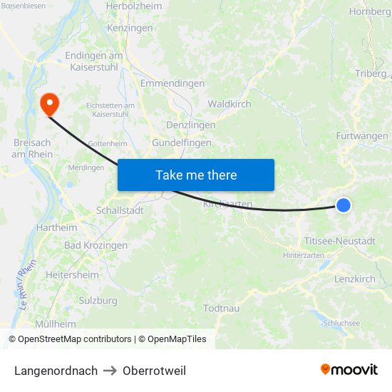 Langenordnach to Oberrotweil map