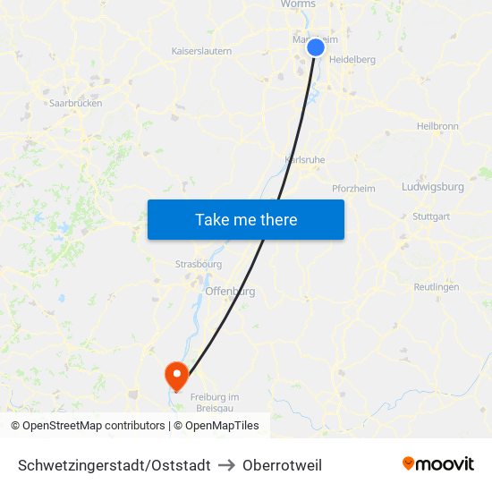 Schwetzingerstadt/Oststadt to Oberrotweil map