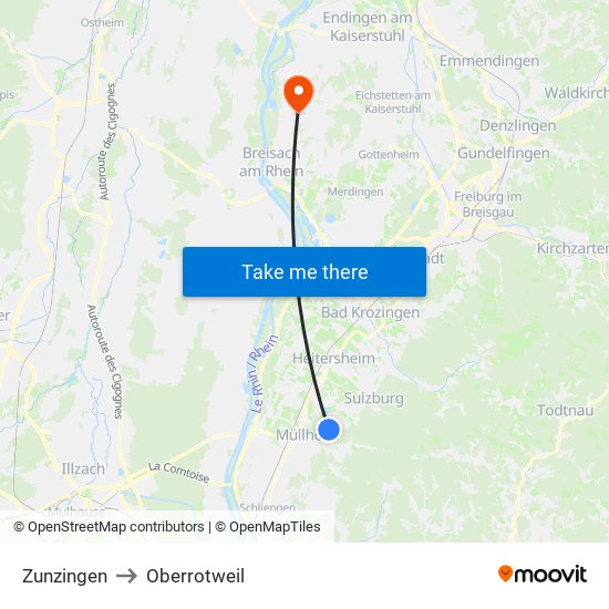 Zunzingen to Oberrotweil map