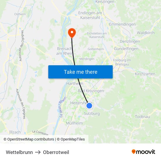 Wettelbrunn to Oberrotweil map