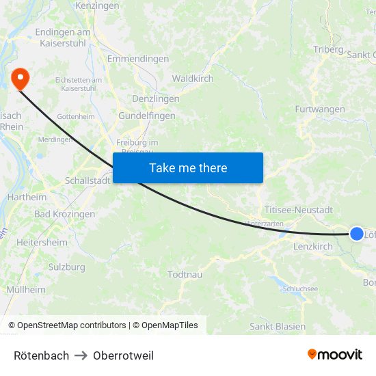 Rötenbach to Oberrotweil map