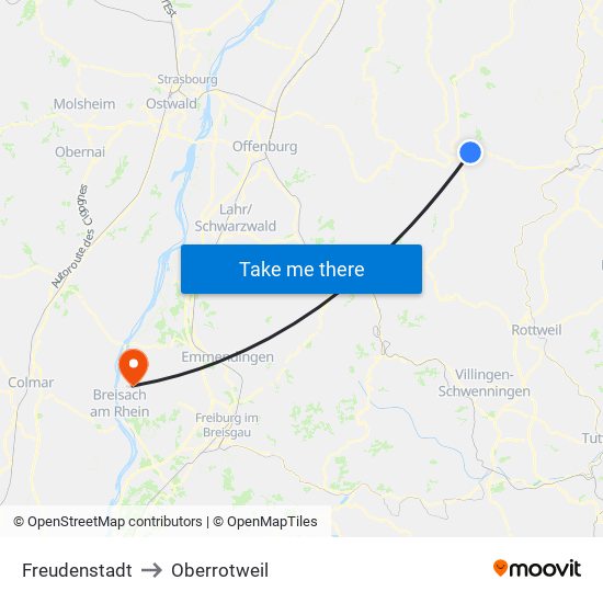 Freudenstadt to Oberrotweil map