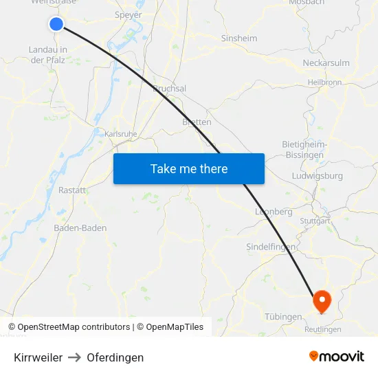 Kirrweiler to Oferdingen map