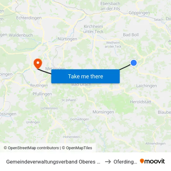 Gemeindeverwaltungsverband Oberes Filstal to Oferdingen map
