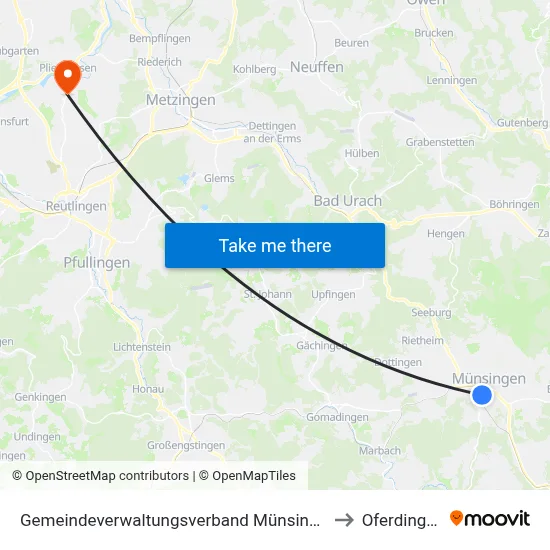Gemeindeverwaltungsverband Münsingen to Oferdingen map