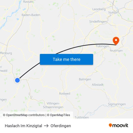 Haslach Im Kinzigtal to Oferdingen map